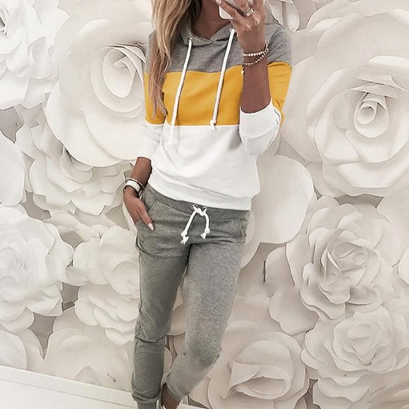 CBR Tops - Gray-Yellow Hooded Sweater and Jogger M